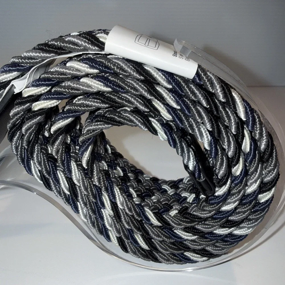 Nike Braided Stretch Belt Mens Large 38-40 Navy White Woven Golf Performance NWT